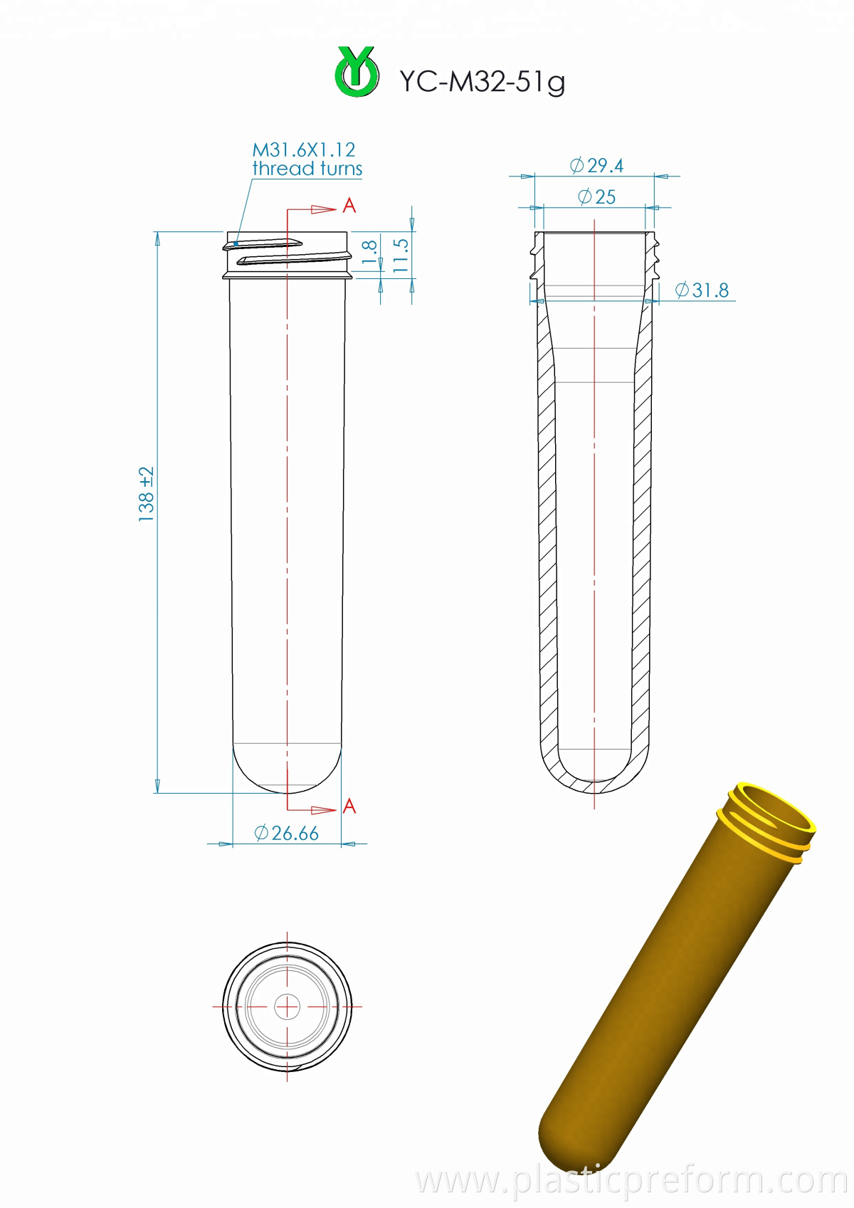 32MM 51g 70g pet prefrom supplier